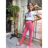 Şimo Butik Kız Çocuk Tayt Kışlık Şardonlu Pamuklu Beli Lastikli Nakışlı Kelebek Pembe - 5 Yaş
