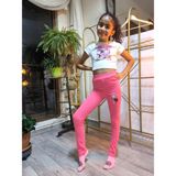 Şimo Butik Kız Çocuk Tayt Kışlık Şardonlu Pamuklu Beli Lastikli Nakışlı Papatya Pembe - Asphalt - Black - Papaya - 7 Yaş