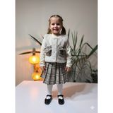 Şimo Butik Kız Çocuk Üçlü Takım (Peluşlu Yelek+Pamuklu Bluz+Kaşe Etek) Şık Kışlık Taş Rengi - Kahverengi - 4 - 5 Yaş
