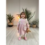 Şimo Butik Otantik Desenli Fırfırlı Pudra Pembe Bebek Elbisesi (Çantalı) - 24 Ay - Ekru - Pembe