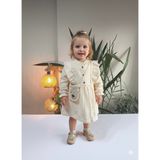 Şimo Butik Uzun Kollu Dantel Detaylı Otantik Müslin Çantalı Kız Çocuk Elbisesi - 5 Yaş - Ekru
