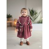 Şimo Butik Uzun Kollu Dantel Detaylı Vintage Fitilli Kadife Çantalı Kız Çocuk Elbisesi - 18 Ay - Mürdüm