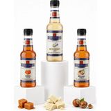 Simonelli 3'lü Kahve Şurubu Seti 250 ml (3x250 ml) - Karamel, Beyaz Çikolata ve Fındık Aromalı İçecek Şurubu - 1 Paket - Cafe Crema