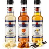 Simonelli 3'lü Kahve Şurubu Seti 250 ml - Karamel, Beyaz Çikolata ve Vanilya Aromalı İçecek Şurubu