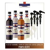 Simonelli Kahve ve Kokteyl Şurubu 700 ml 4'lü Set Karamel+Vanilya+Çikolata+Beyaz Çikolata + 4 Adet Pompa