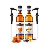Simonelli Karamel + Vanilya Aromalı Gurme Şurup Paketi + Pompa Kahve ve Kokteyl Şurubu Seti 2 x 700 ML