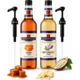 Simonelli Karamel ve Beyaz Çikolata Aromalı Kahve Şurubu 700 ml 2'li Set - İçecek ve Kokteyl Şurubu (2 Adet Pompa Dahil)