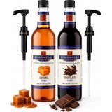 Simonelli Karamel ve Çikolata Aromalı Kahve Şurubu 700 ml 2'li Set - İçecek ve Kokteyl Şurubu (2 Adet Pompa Dahil)