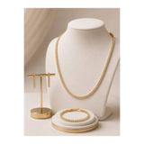 Simovia 3 mm Yuvarlak Zirkon Taşlı Kolye Bileklik Küpe 3'lü Su Yolu Gold Set