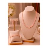 Simovia Pembe 5 mm Baget Taşlı Su Yolu Gold Kolye Bileklik Küpe 3'lü Set