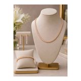 Simovia Pembe Opak (Pastel) Zirkon Taşlı Su Yolu Kolye Bileklik Küpe 3'lü Gold Set