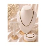 Simovia Siyah Renkli 3 mm Zirkon Taşlı Su Yolu Kolye Bileklik Küpe 3'lü Gold Set