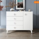 Simple 4 Çekmeceli 1 Kapaklı Modern Şifonyer Beyaz Gümüş Beyaz