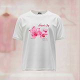 Simple Joy Çiçek Baskılı Bisiklet Yaka Geniş Kalıp Tshirt - Beyaz - XL