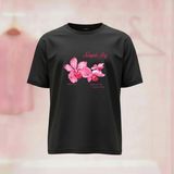 Simple Joy Çiçek Baskılı Bisiklet Yaka Geniş Kalıp Tshirt - Siyah - XL