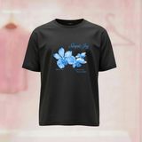 Simple Joy Çiçek Baskılı Bisiklet Yaka Geniş Kalıp Tshirt - Siyah