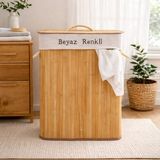 Simple Living 80 lt Bej Bambu Çift Hazneli Örme Çamaşır Sepeti