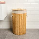 Simple Living Living Katlanır Yuvarlak Bambu Kirli Çamaşır Sepeti - Bej - 60 Lt