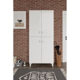 Simple Sp4190 Ayakkabılık 4 Kapaklı Mutfak Dolabı Balkon Dolabı Kiler Banyo Dolabı Çok Amaçlı Dolap Beyaz Gümüş Beyaz - Gümüş