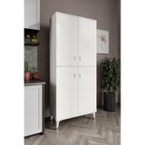 Simple Sp4190 Çok Amaçlı Dolap 4 Kapaklı Mutfak Dolabı Balkon Dolabı Kiler Banyo Dolabı Ayakkabılık Beyaz Gümüş