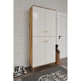 Simple Sp4190 Çok Amaçlı Dolap 4 Kapaklı Mutfak Dolabı Balkon Dolabı Kiler Banyo Dolabı Ayakkabılık Ekru Ceviz