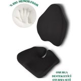 Simple The Pillow Premium Oturma Seti, Memory Foam Posture Minder +Large Bel Yastığı Ergonomik Visco Oturma Minderi Bel Yastığı - Siyah