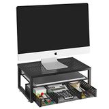 Simple Trending -Dizüstü Bilgisayar, Bilgisayar, iMac, Siyah için Çekmeceli Metal Monitör Standı Yükseltici ve Bilgisayar Masası Düzenleyici
