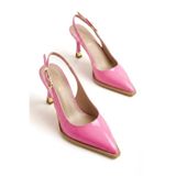 simplicity Pembe Rugan Sivri Burun Kalın Taban Arkası Açık Gold Detaylı Topuklu Ayakkabı- Stiletto