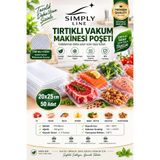 simply line 20x25 Tırtıklı Vakum Makinesi Poşeti – Gıda ile Temasa Uygun, PA/PE Yapı, Güçlü Vakumlama ve Tazelik Koruma