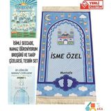 Simply Line Isimli Namaz Öğreniyorum Broşürü ve Çizelgesi Tesbih Erkek Kız Çocuk Seccadesi Hediyelik Seccade Isme Özel Çocuk Seccade - Mavi - 45 x 90 cm