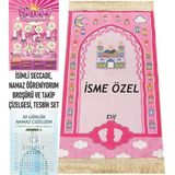 Simply Line Isimli Namaz Öğreniyorum Broşürü ve Çizelgesi Tesbih Erkek Kız Çocuk Seccadesi Hediyelik Seccade Isme Özel Çocuk Seccade - Pembe - 45 x 90 cm
