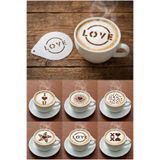 Şimşek 3D 6'lı Kahve ve Pasta Süsleme Şablonu Seti - Love ve Kalp Temalı Barista Stencil