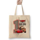 Şimşek Mcqueen 1 Bir Yaş Hediyesi Bez Çanta Uzun Saplı - Açık Bej - 40 X 40