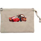 Şimşek Mcqueen ve Tow Mater Arabalar Krem Clutch Astarlı Cüzdan / El Çantası - 25x18cm