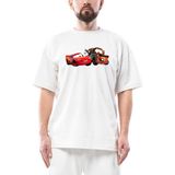 Şimşek Mcqueen ve Tow Mater Arabalar Oversize Beyaz Tişört - XL