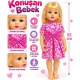 Şimşek Oyuncak 55 cm Konuşan Bebek – Pembe Çiçekli Elbiseli Büyük Boy Oyuncak Bebek