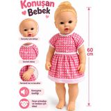 Şimşek Toys 60 cm Konuşan Bebek – Pembe Kareli Elbiseli Gerçekçi Oyuncak Bebek