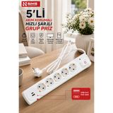 simselectric 5'li AKIM KORUMALI HIZLI ŞARJLI GRUP PRİZ