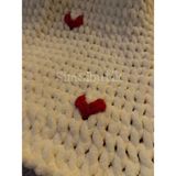 Simsibutik El Örgüsü Puffy Kalpli Tek Kişilik Battaniye - Krem - 80 x 200 cm