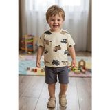 Simya Bebe - 2'li Takım. Arabalı Penye Tişört ve Penye Şort Pantolon - Erkek - 2 Yaş - Krem