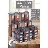 Sina 44'lü 88 Parça Kare Kapaklı Erzak ve Bakliyat Saklama Kabı 8X(1,10-1,70LT)12X(0,50)16X(0,30)LT