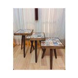 SİNA HOME DESİGNS Ceviz Sehpa 3'lü Zigon Seramik Sehpa Takımı
