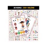 SinaTicaret İlk Kelimelerim İngilizce Türkçe 350+ Kelimelik 20 Konu Eğitici Poster Seti 33x24cm