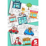 SinaTicaret Şehir Hayatı Temalı Dev Boyama Kağıdı Rulosu, 45 cm x 5 Metre, Çocuklar İçin Eğitici ve Eğlenceli Aktivite
