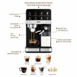 Sinbo SCM-2996 Pro Espresso Kahve Makinesi 1.5lt Su Hazne 500ML Süt Hazne 6 Farklı Kahve Siyah