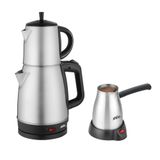 Sinbo STM-5845 ve SCM-2967 Çelik Set – 360° Dönebilen Kablosuz Çay Makinesi ve Türk Kahvesi Cezvesi, Dayanıklı Paslanmaz Çelik