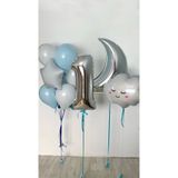 SİNDA 1 Yaş Doğum Günü Partisi - Gümüş Ay Balon - Gülen Bulut Balon Konsept Seti - Yaş Günü
