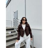 Sindi Moda Peluş Kaplama Süet Crop Kaban 6859 - 40 - Acı Kahve