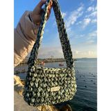 Sıne Accessory Penye Ip El Yapımı Yeşil Kadın Baget Çanta - 374-Yeşil