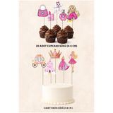 Sinek Kupası Tasarım Barbie Konsept 5 Adet Pasta 20 Adet Cupcake Mini Set Doğum Günü Pasta Süsü